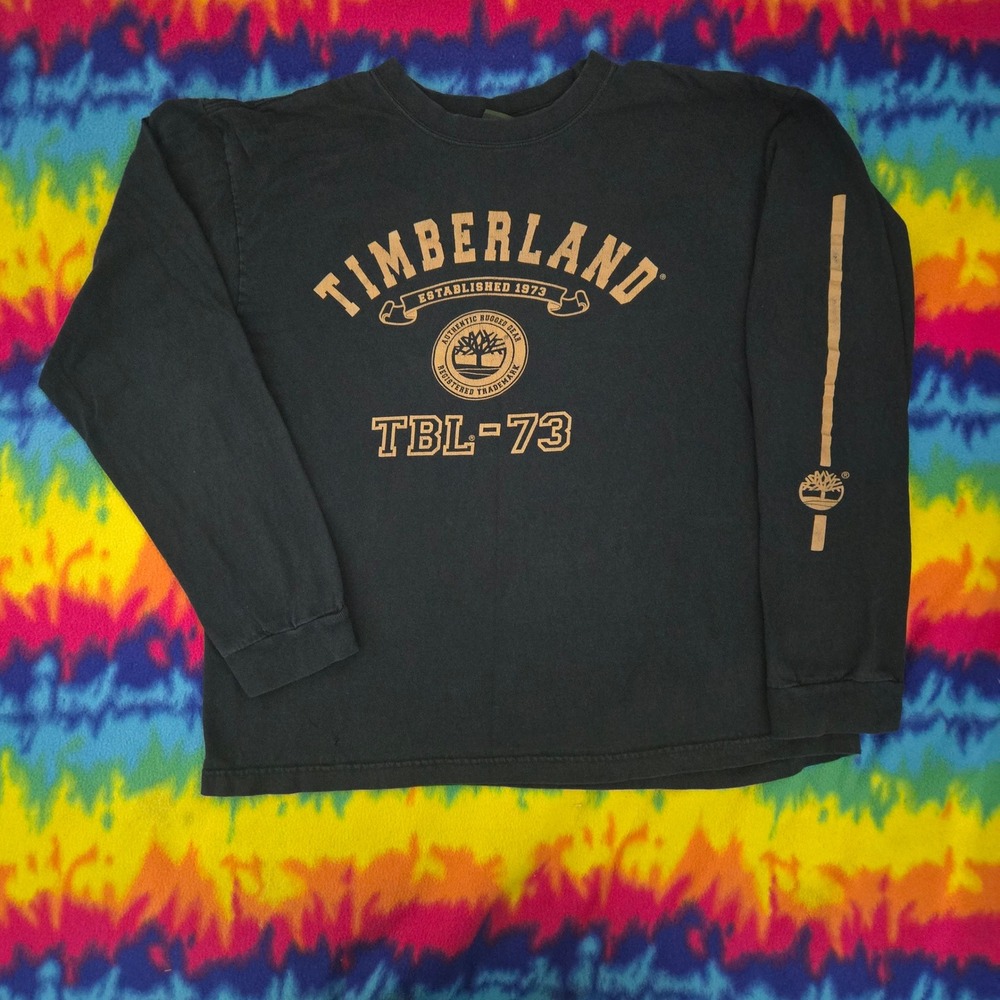 Vintage Timberland Mens Long Sleeve Graphic T-Shirt Black Large